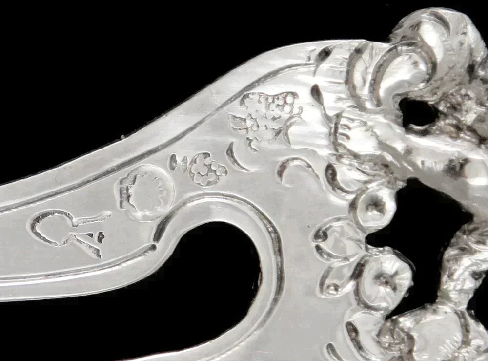 Antique 1890s Hanau Germany Silver Dutch Colonial Style Cherub Serving Fork