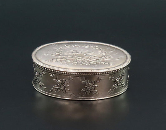 Nice J Kurz German Silver Small Oval Dresser Box No Mono 3/4" Tall