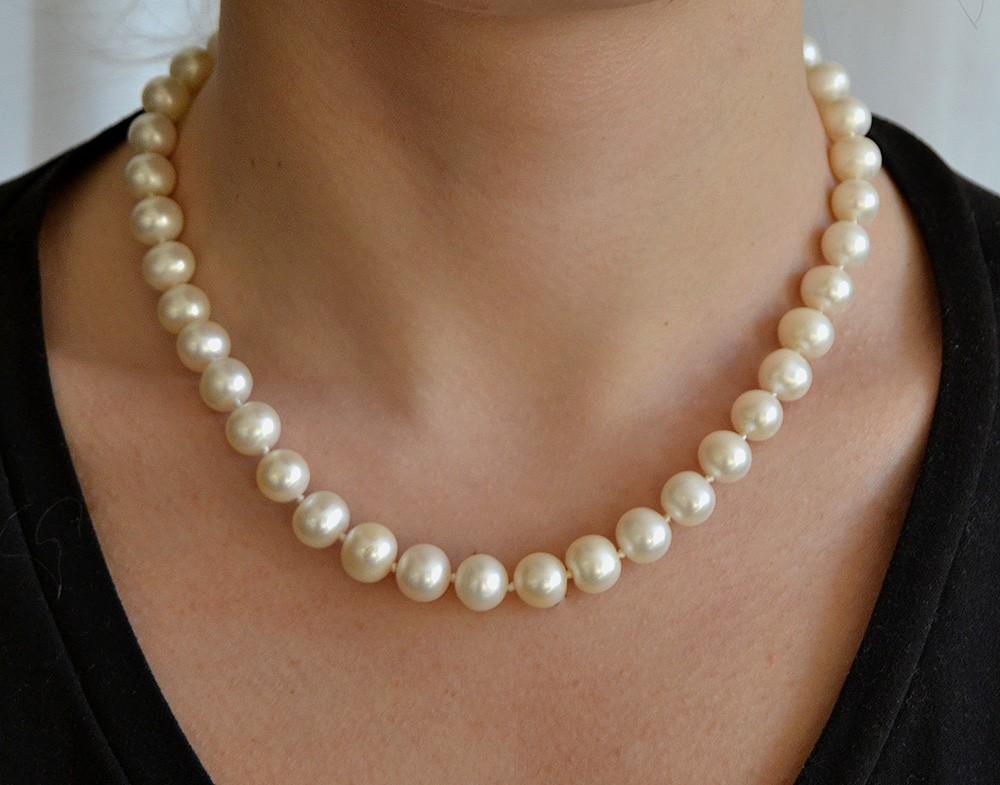 Striking 9.5-10mm Baroque Pearl Single Strand Necklace w Sterling Filigree Clasp