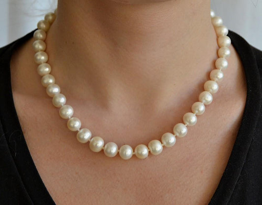 Striking 9.5-10mm Baroque Pearl Single Strand Necklace w Sterling Filigree Clasp