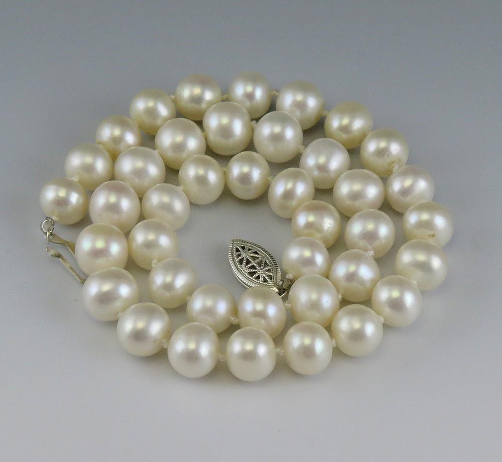Striking 9.5-10mm Baroque Pearl Single Strand Necklace w Sterling Filigree Clasp
