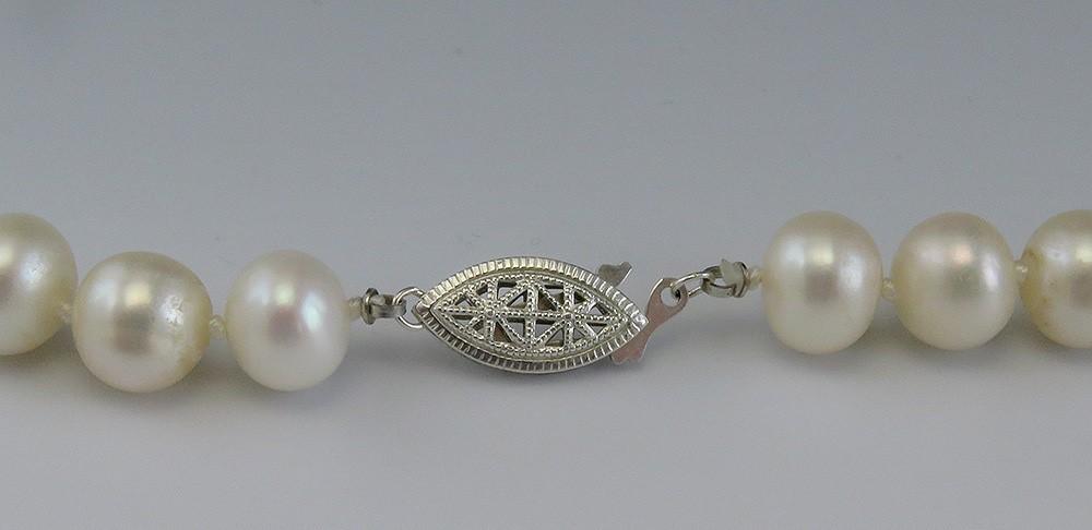 Striking 9.5-10mm Baroque Pearl Single Strand Necklace w Sterling Filigree Clasp