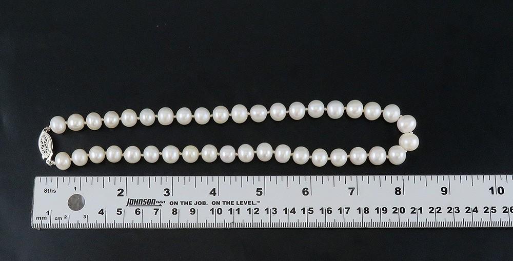 Striking 9.5-10mm Baroque Pearl Single Strand Necklace w Sterling Filigree Clasp