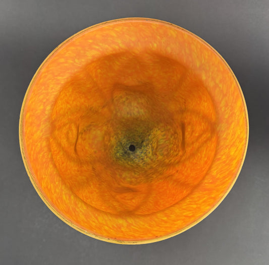 Orange Yellow Caged Glass Wrought Iron Art Deco Schneider/La Verre Style Vase