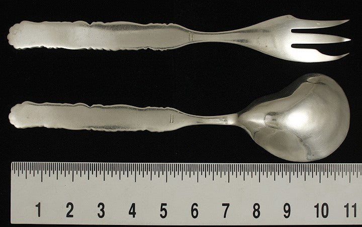 Art Nouveau Silvercraft Sterling Silver Floral Salad Fork Spoon Serving Set