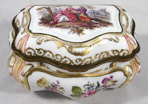 c1870 Hand Painted Louis XIV Porcelain Bronze Mounted Box Samson