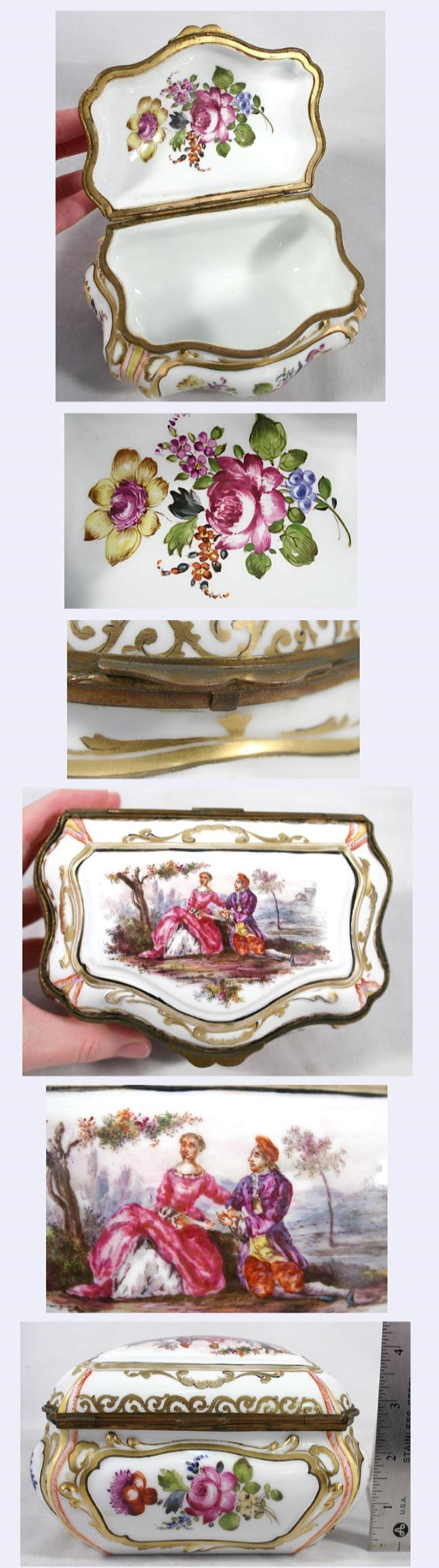 c1870 Hand Painted Louis XIV Porcelain Bronze Mounted Box Samson