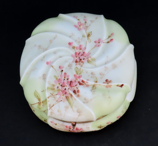 c1900 Rare C.F. Monroe Wavecrest Green Flowers Hand Painted Dresser Jewelry Box