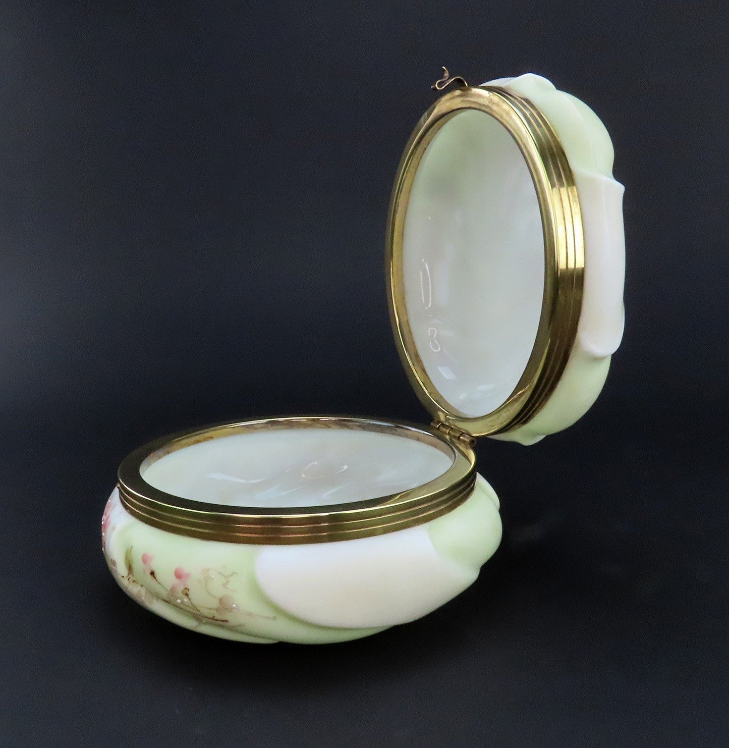 c1900 Rare C.F. Monroe Wavecrest Green Flowers Hand Painted Dresser Jewelry Box