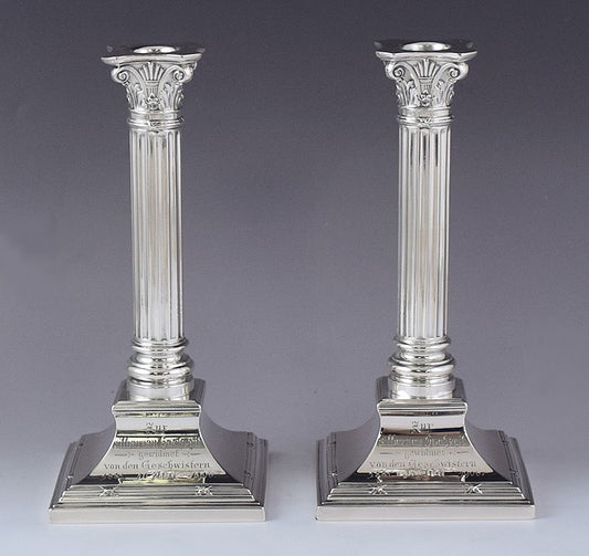 2 Antique 1906 Large German 800 Silver Convertible Candelabra Candlesticks 16"