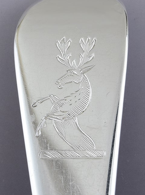 1811 Pair English Georgian Sterling Silver Stuffing / Platter Serving Spoons