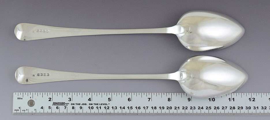 1811 Pair English Georgian Sterling Silver Stuffing / Platter Serving Spoons