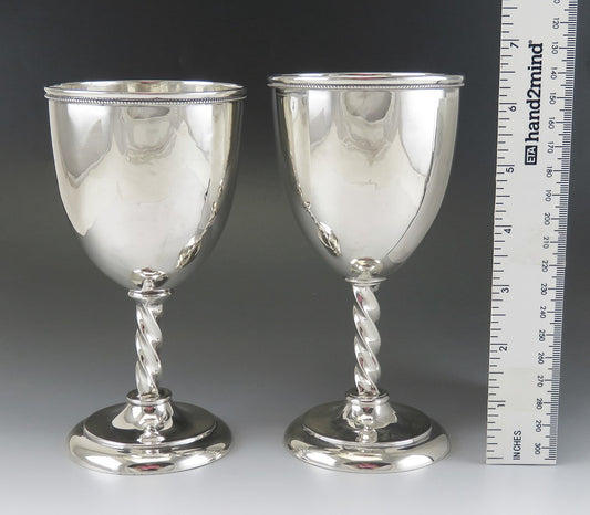Pair of c1845 Antique American Coin Silver Twisted Stem Goblets
