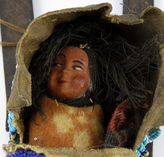 Antique Authentic Sioux or Kiowa Full Beaded Hide Moccasin Cradle Board Papoose