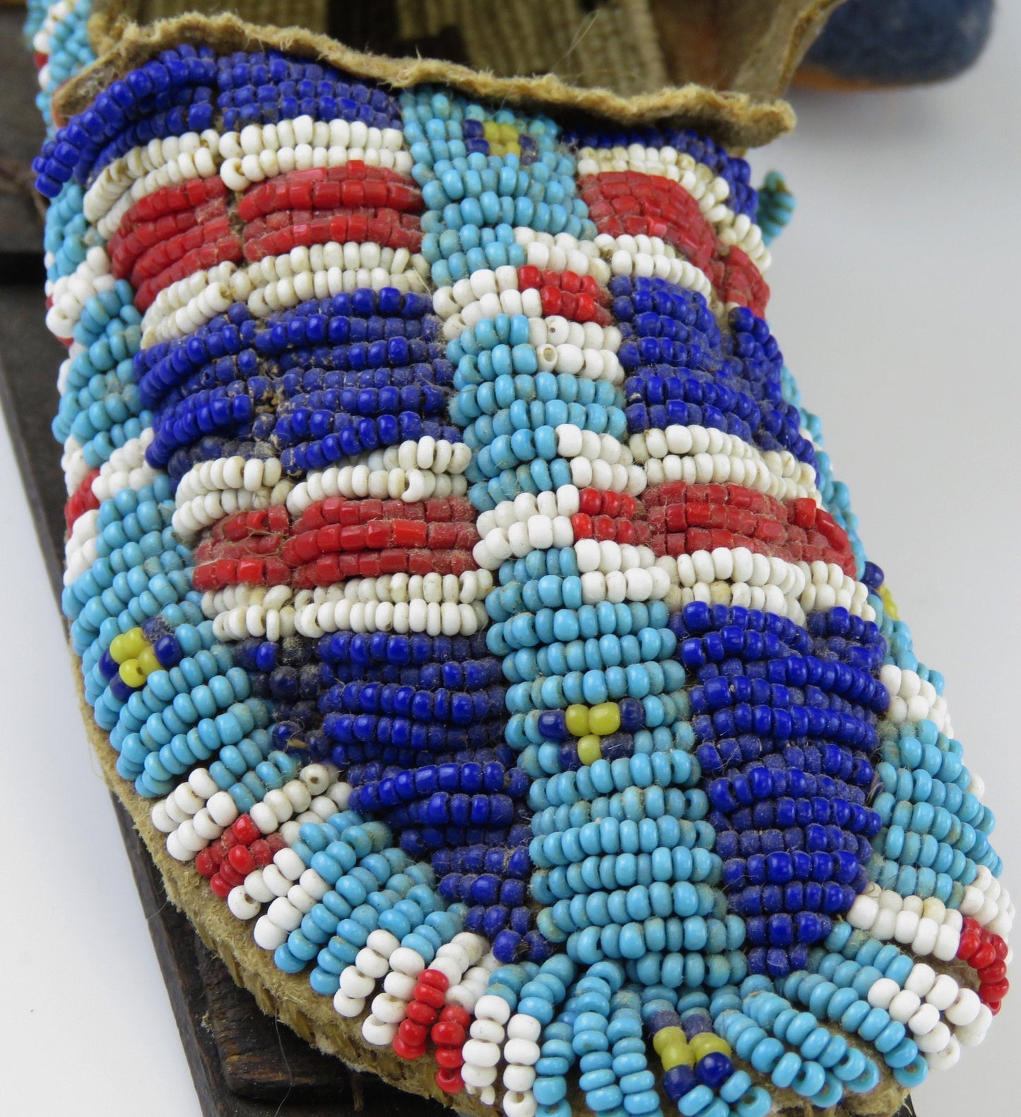 Antique Authentic Sioux or Kiowa Full Beaded Hide Moccasin Cradle Board Papoose
