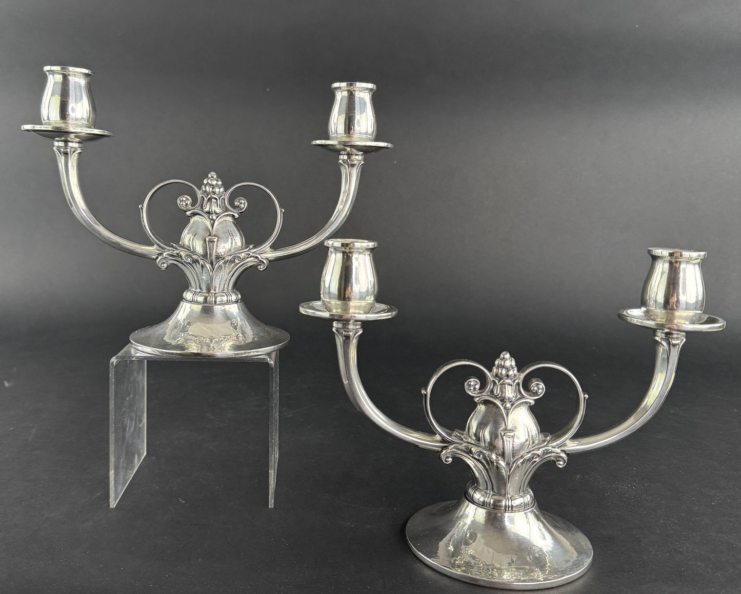 Stylish Pair Gorham Sterling Silver Jensen Style Double Arm Candelabra