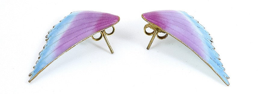 Pretty 24k Vermeil Sterling Silver Shashi Cloisonné Enameled Wing Earrings