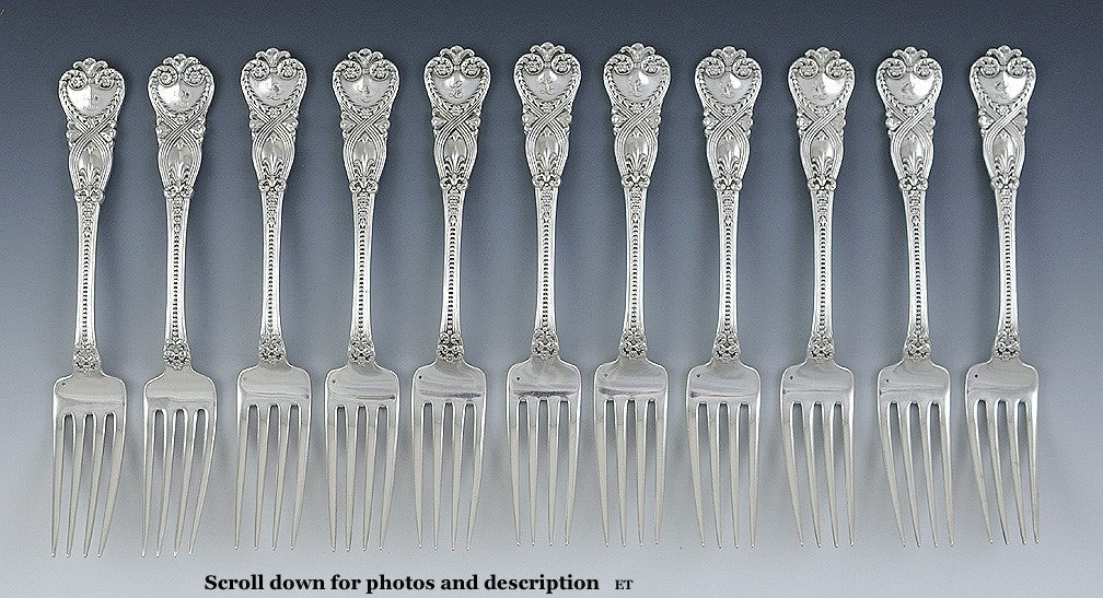 11 Antique c1898 Sterling Silver Tiffany & Co St James Forks 6 3/4"