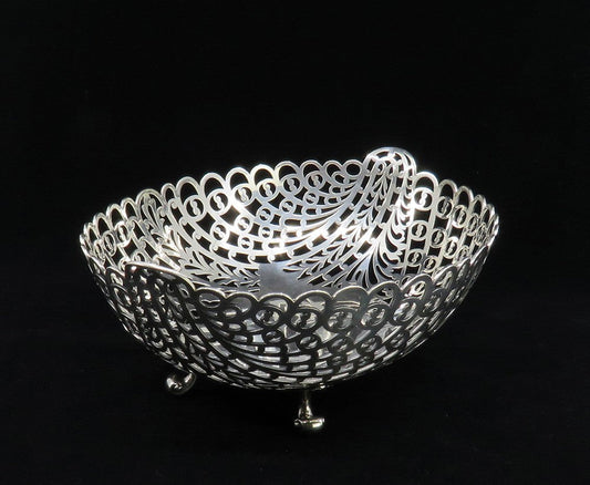 Fine 1888 Howard Co Sterling Silver Heavy Openwork Scroll Foot Bowl Basket
