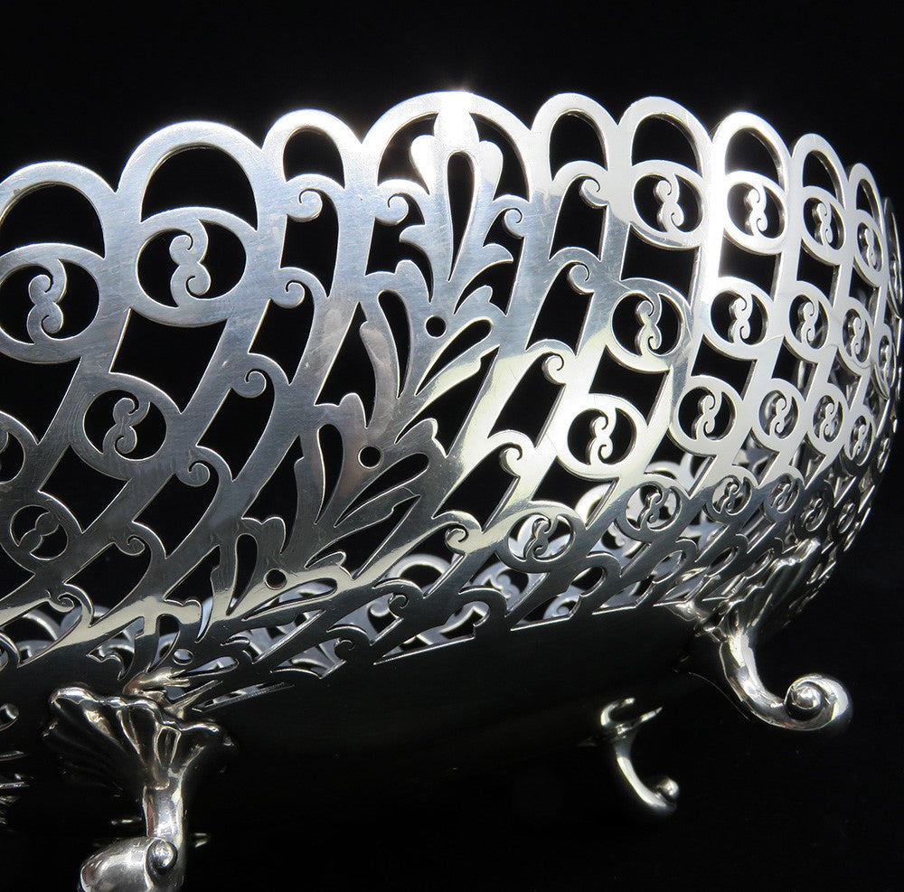 Fine 1888 Howard Co Sterling Silver Heavy Openwork Scroll Foot Bowl Basket