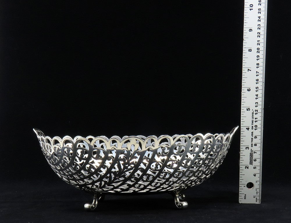 Fine 1888 Howard Co Sterling Silver Heavy Openwork Scroll Foot Bowl Basket