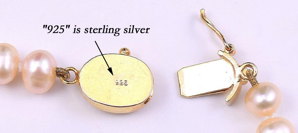 Lovely Nice Length Real Pink-Peach Pearl Necklace w/ Gilt Silver Clasp