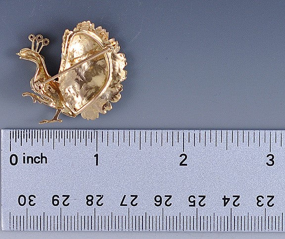 Pretty 18k Gold Colorful Enameled Peacock Pin Brooch