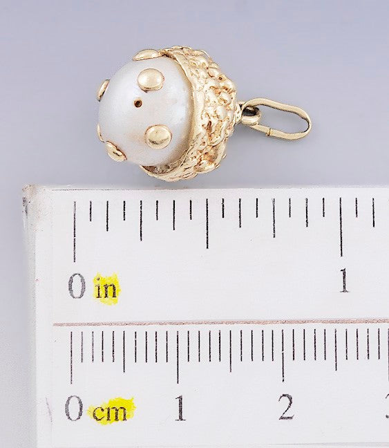 Lovely 14k Yellow Gold Pearl Oak Seed Acorn Pendant Charm