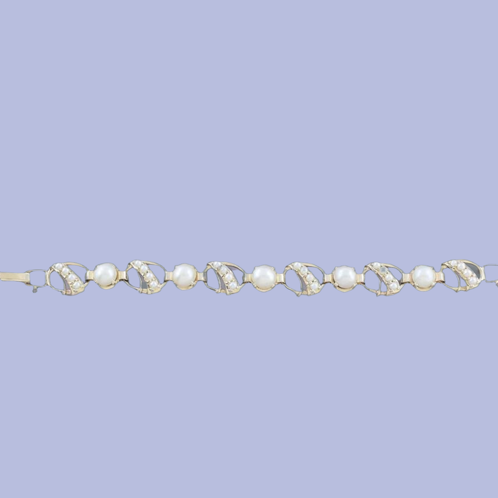 Fabulous 14k Yellow Gold and Pearl Link Bracelet