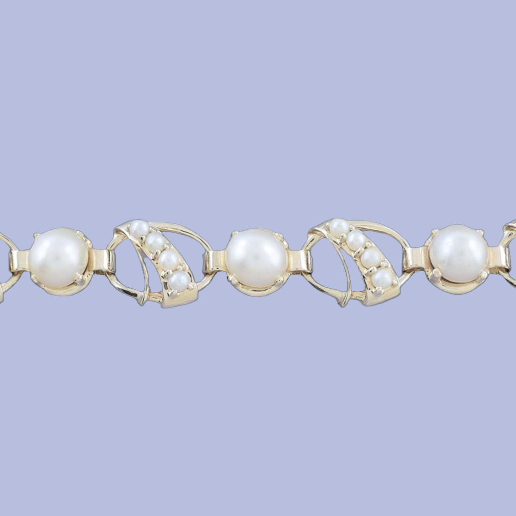 Fabulous 14k Yellow Gold and Pearl Link Bracelet
