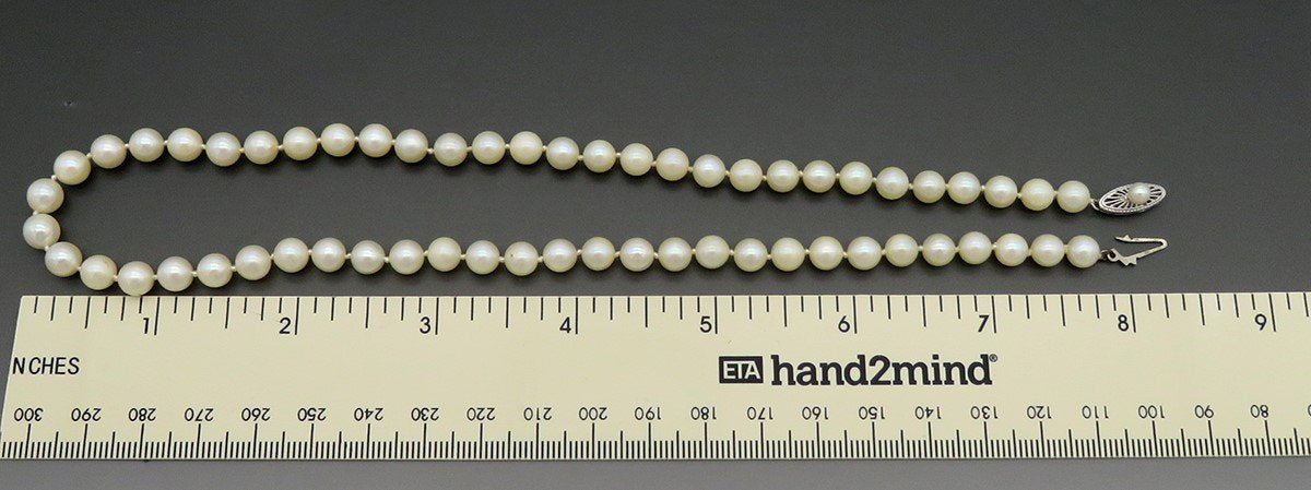 Antique Individually Knotted Strand of 6 mm Pearls w/ 14K White Gold Clasp