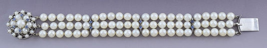 Beautiful 14k White Gold, Pearl and Sapphire 3 Strand Bracelet