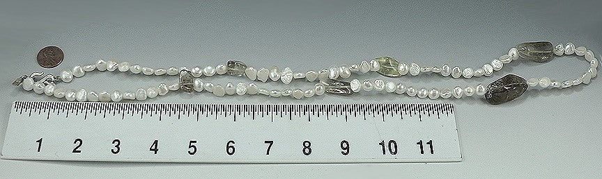 Lovely Vintage Kenneth J. Lane Designer Pearl and Gray Stone Long Necklace 33"