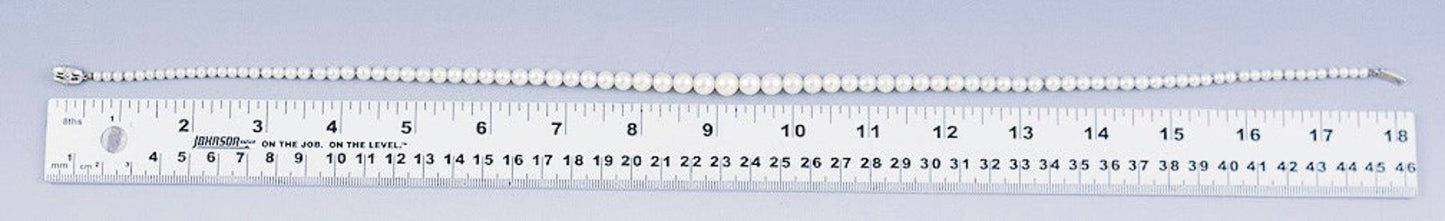 Classic Graduated Single Strand Pearl Necklace w/14k White Gold & Diamond Clasp