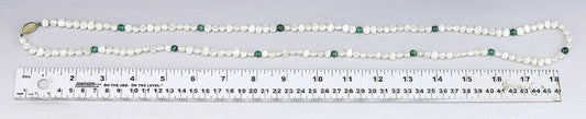 Lovely Chinese Natural Pearl and Green Malachite Bead Necklace w/ Silver Clasp
