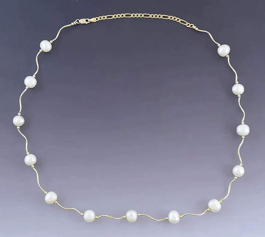 Elegant Italian 14k Gold & Baroque Pearl Necklace