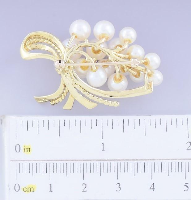 Beautiful 18k Yellow Gold Pearl Diamond Grape Cluster Brooch Pin Pendant