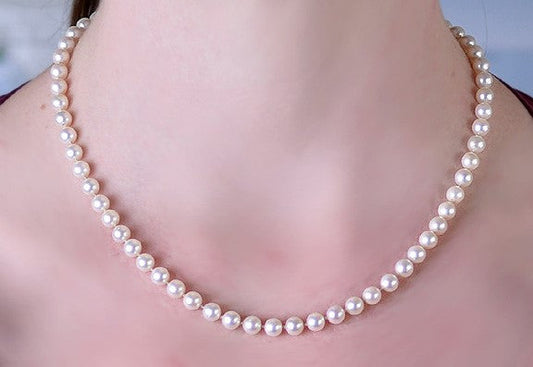 Pretty Individually Knotted Strand of Pearls 14K White Gold Clasp