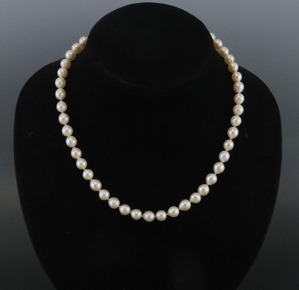 Fabulous Single Strand Baroque ~7.6mm Pearl Necklace 14k Gold Filigree Clasp