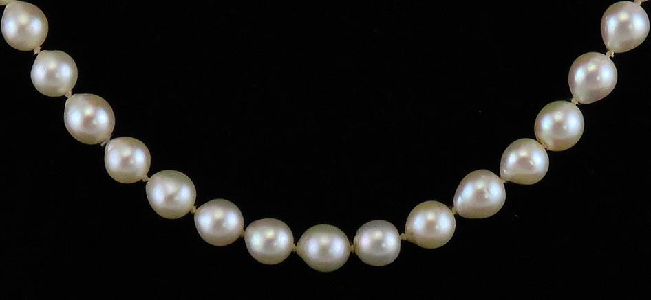 Fabulous Single Strand Baroque ~7.6mm Pearl Necklace 14k Gold Filigree Clasp