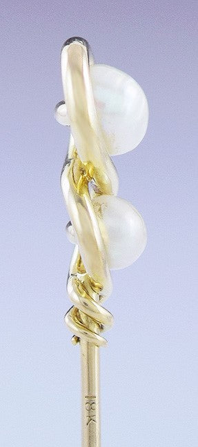 c1900-1925 Gorgeous 18k Gold & Pearl Infinity Loop Stickpin
