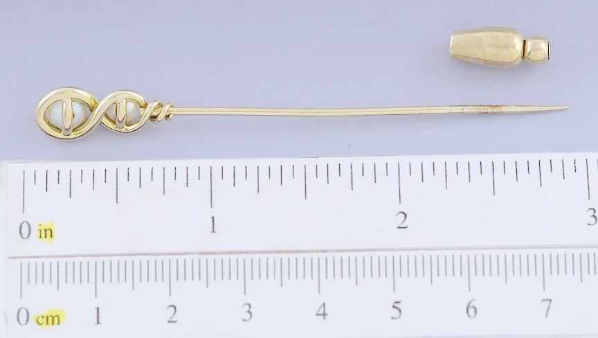 c1900-1925 Gorgeous 18k Gold & Pearl Infinity Loop Stickpin
