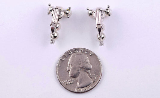 Fun Pair of Gleaming Vintage White Pearl and Diamond "T" Shaped Clip Earrings