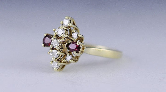 Brilliant 14K Yellow Gold Diamond & Ruby Ring Size 6