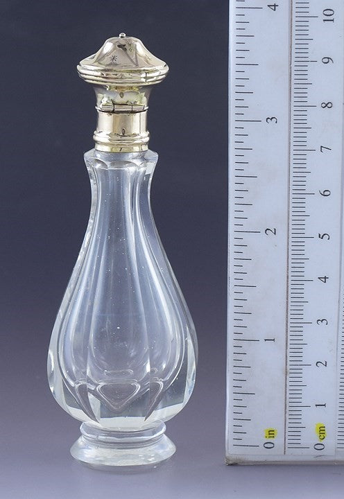 Antique Fab 14k Gold & Cut Glass / Crystal Perfume Scent Bottle w Star Design