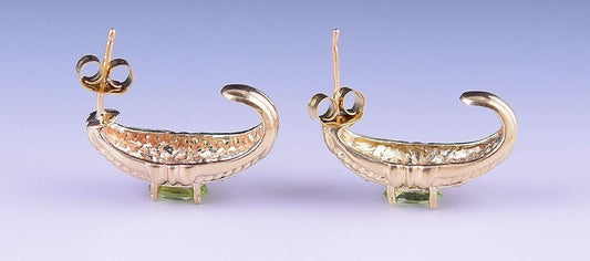 Sparkling Pair of 14k Yellow Gold Pierced Earrings w/ Diamonds and Green Peridot