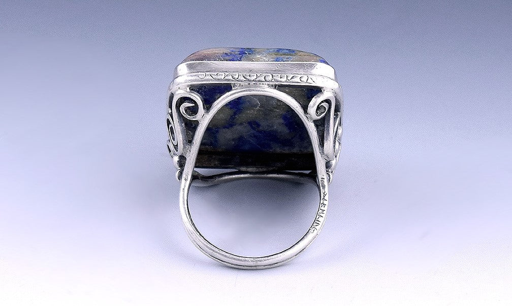 Vintage Sterling Silver Ring w/ Blue Sodalite Stone and Swirl Designs Sz 6.75