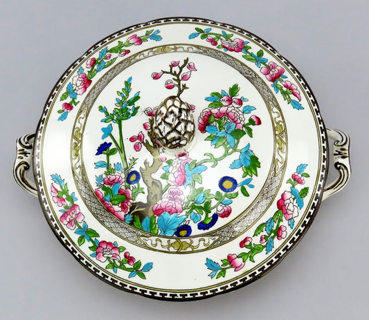 Wonderful Vintage Hancock Porcelain Indian Tree Covered Dish Black Key Gold Trim