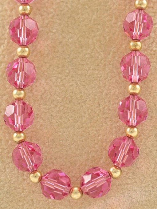 Lovely 14K Yellow Gold and Pink Glass Beaded Necklace 17"