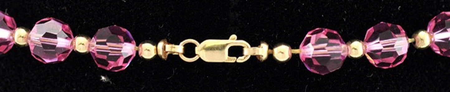Lovely 14K Yellow Gold and Pink Glass Beaded Necklace 17"